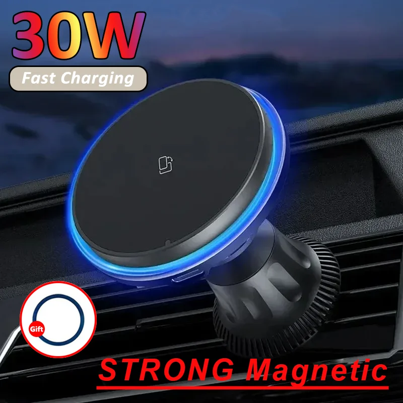 Caricabatterie wireless magnetico per auto LED/RGB per iPhone 12 13 14 15 Pro Max Macsafe Supporto per telefono da auto Stazione di ricarica rapida