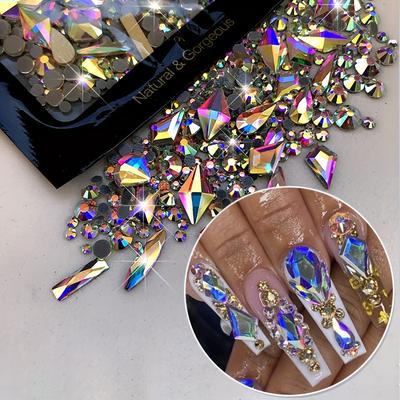 TEMU 150pcs Flatback Round Rhinestone Plus 20pcs Flatback Odd Shaped Large Cubic Zirconia Black Blue Moon Nail Rhinestones