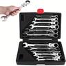 12pcs Elbow Ratchet Wrench Set, Metric Specs 8-19mm, Metric Specs Cr-v Quick Access Wrench With Portable Toolbox