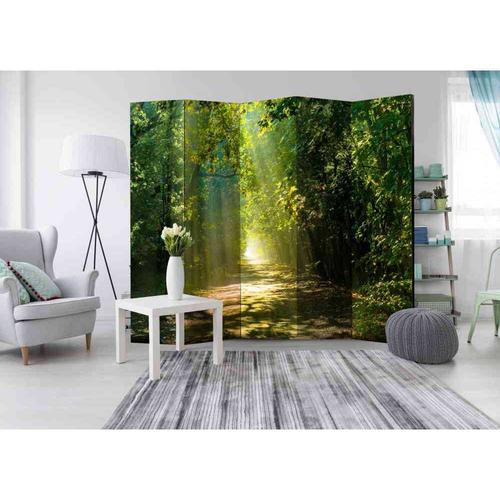 Leinwand Paravent mit Wald Motiv bei Sonnenschein 225 cm breit