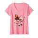 Damen Rosa bunte Schmetterlinge und Blumenblüten, inspiriert von der Natur T-Shirt mit V-Ausschnitt