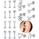 Lot de 21 boucles d'oreilles cartilage 16g pour femmes, avec des clous et des anneaux pour l'hélice avant, le rook, le daith, le conque et le tragus, en acier inoxydable.
