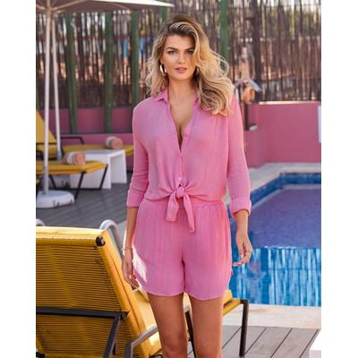 Boston Proper - Aurora Pink - Gauze Shirt and Short Lounge Set - Large