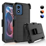 Njjex For Motorola Moto G Play 5G 2024 6.6 Case with Belt-Clip Holster Heavy Duty Protective Drop Protection Shockproof Cover with [Built in Screen Protecotr] - Black