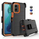 For Motorola Moto G 5G 2024 6.6 Case Heavy Duty Rugged Defender Case with [Belt Clip Holster] [Built in Screen Protecotr] Shockproof Full Body Protection Kickstand Cover Orange