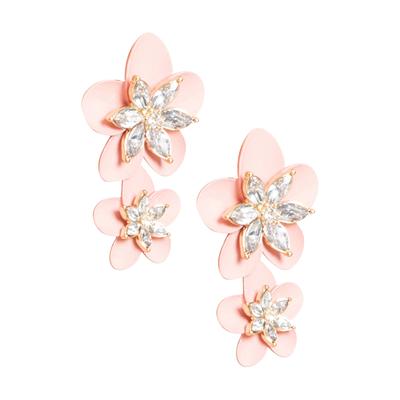 Women's Two Tier Metal Floral Earrings by ELOQUII in Rose Dust (Size NO SIZE)