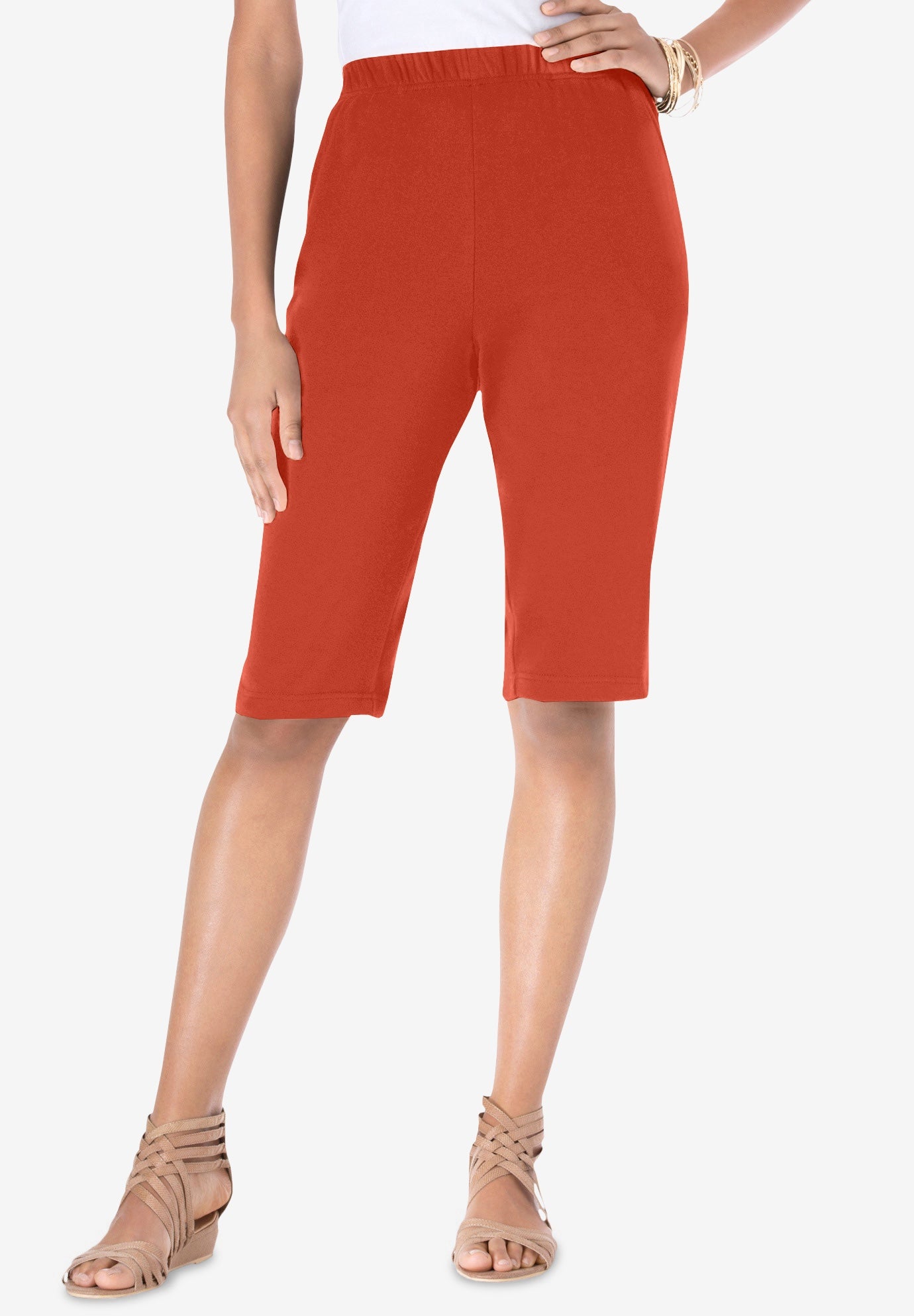 Plus Size Women's Plus Size Soft Knit Pull-on Bermuda Short by Roaman's in Copper Red (Size L)