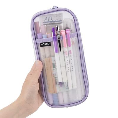 EASTHILL Grid Mesh Pen Pencil Case with Zipper Clear Makeup Color Pouch Cosmetics Bag Multi-Purpose Travel School Teen Girls Transparent Stationary Bag Office Organizer Box for Adluts(Pink)