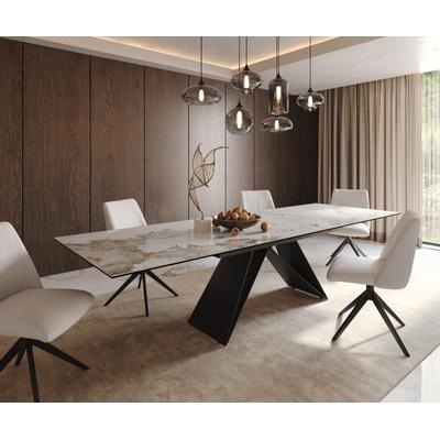 DELIFE Esstisch Edge 200-300x100 Keramik Minas Melange Weiß-Beige V-Gestell Flachstahl Schwarz ausziehbar, Esstische Image