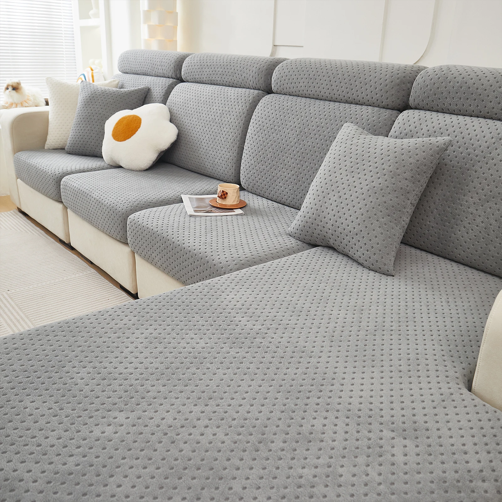 Schlichter Kissenbezug aus Polarfleece, elastischer Sofabezug, einfacher Jacquard-Schutz für das Wohnzimmer Image