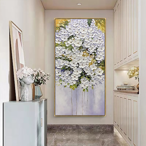 handgemachtes Ölgemälde auf Leinwand, Wandkunst, Dekoration, modern, abstrakt, 3D, Messerfrische, weiße Blume für Zuhause, Flurdekor, gerolltes, rahmenloses, ungedehntes Gemälde Image