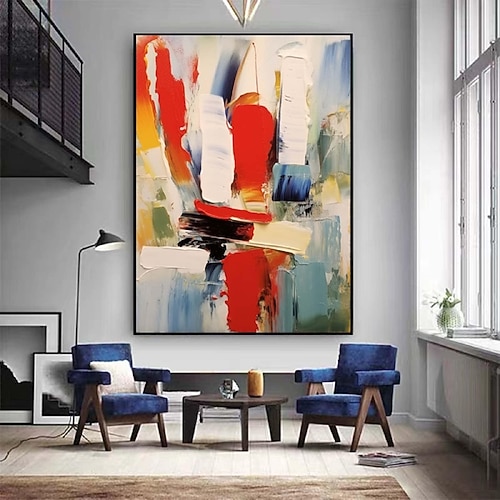 rot orange großes Gemälde handgemaltes Palettenmesser abstraktes Gemälde Farben abstrakte Wandkunst moderne abstrakte Leinwand große Leinwandkunst Acrylgemälde für Wanddekoration Bild Image