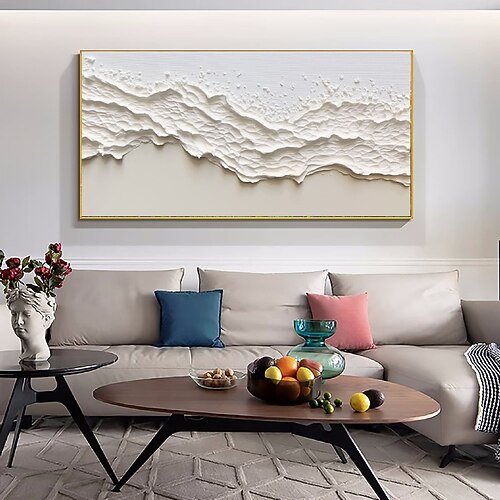 übergroße Meereswellen, weißes Strukturgemälde, handgemachtes abstraktes Wolkengemälde, extragroße Wandkunst, Wellengemälde mit Pattle Knife, Meereslandschaftsgemälde, handgemalte minimalistische Image