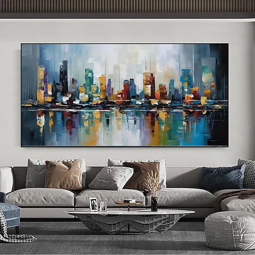 handgefertigtes Ölgemälde auf Leinwand, Wandkunst, Dekoration, moderne abstrakte Architekturlandschaft für Wohnzimmer, Heimdekoration, gerolltes, rahmenloses, ungedehntes Gemälde Image