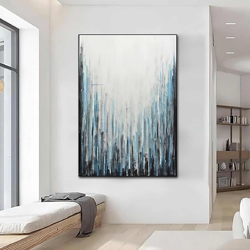 abstraktes Skyline-Gemälde, handgemalt, extragroßes Wandkunst-Gemälde, handgemachtes blaues Landschaftsgemälde auf Leinwand, großes Wandkunst-blaues abstraktes modernes Gemälde für Schlafzimmer, Image