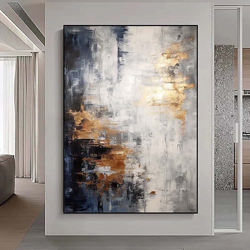 grau-goldenes Strukturgemälde, handgemachtes abstraktes Gemälde, handgemaltes Goldfolie-Acrylgemälde, minimalistisches Kunstwerk, Wandkunst, Gemälde für Wohnzimmer, Schlafzimmer Image