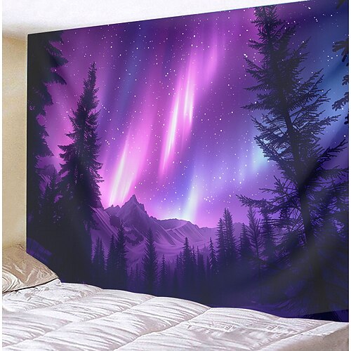 Aurora Nordlichter Wandteppich Wanddekoration großer Wandteppich Wanddeko Fotografie Kulisse Decke Vorhang Home Schlafzimmer Wohnzimmer Dekoration Wandtuch XXL Natur Image