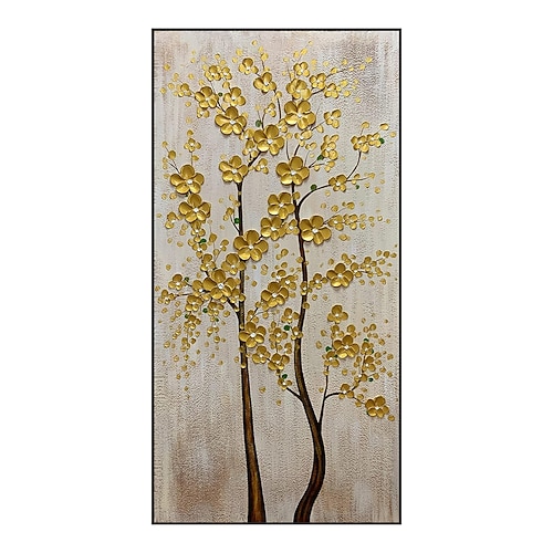 handgemachtes Ölgemälde auf Leinwand, Wandkunst, Dekoration, abstrakte goldene Blume für die Inneneinrichtung, gerolltes, rahmenloses, ungedehntes Gemälde Image
