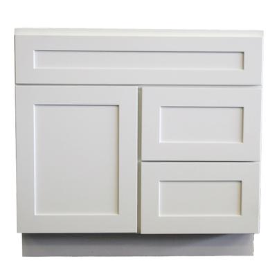 Craftline Ready to Assemble White Shaker Sink Base Vanity Cabinet with 3 Inches R Drawer Sink Base 3 Inch R Drawer - 30 Inch x 21 Inch x 34-1/2 Inch