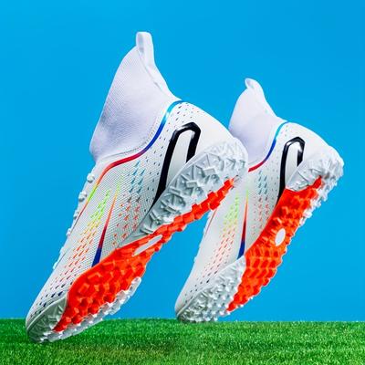 Men's High Top Turf Football Boots, Professional Outdoor Anti-skid Breathable Lace Up Tf Soccer Cleats For Summer Rainy Day Training Outdoor Competition