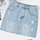 Hem High Rise Denim Skirt, Distressed Ripped Front Slash Pocket Zipper Button Closure Denim Mini Skirt, Women's Denim Clothing
