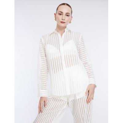 Women's Sheer Stripe Button Down Shirt in Gardenia / L | BCBGMAXAZRIA