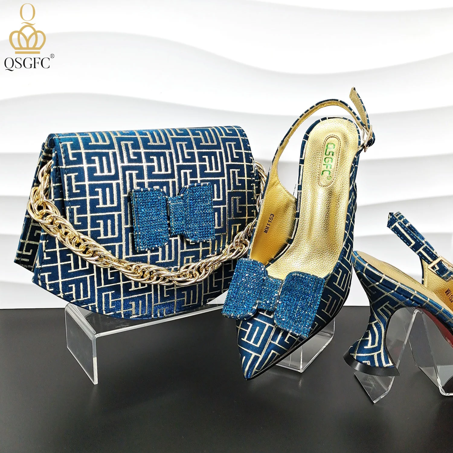 QSGFC Italian Design Shoes and Bag Set Office Ladies Style Diamond Decoration Classic Women High Heel Shoes and Bag