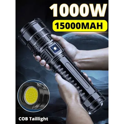 1000W LED Flashlight USB Rechargeable Flash Light 15000MAH High Power Flashlights Zoom Tactical Lantern Long Shot 5km COB Torch