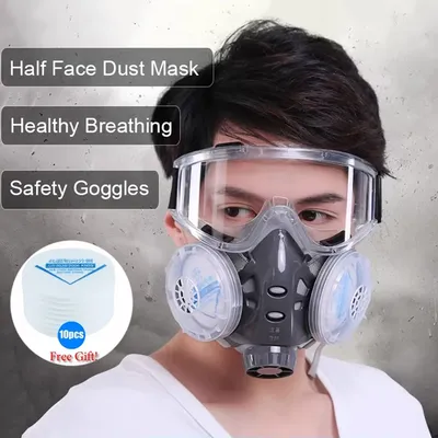 New Dust Mask Respirator Dual Filter Half Face Mask With Safety Glasses For Carpenter Builder