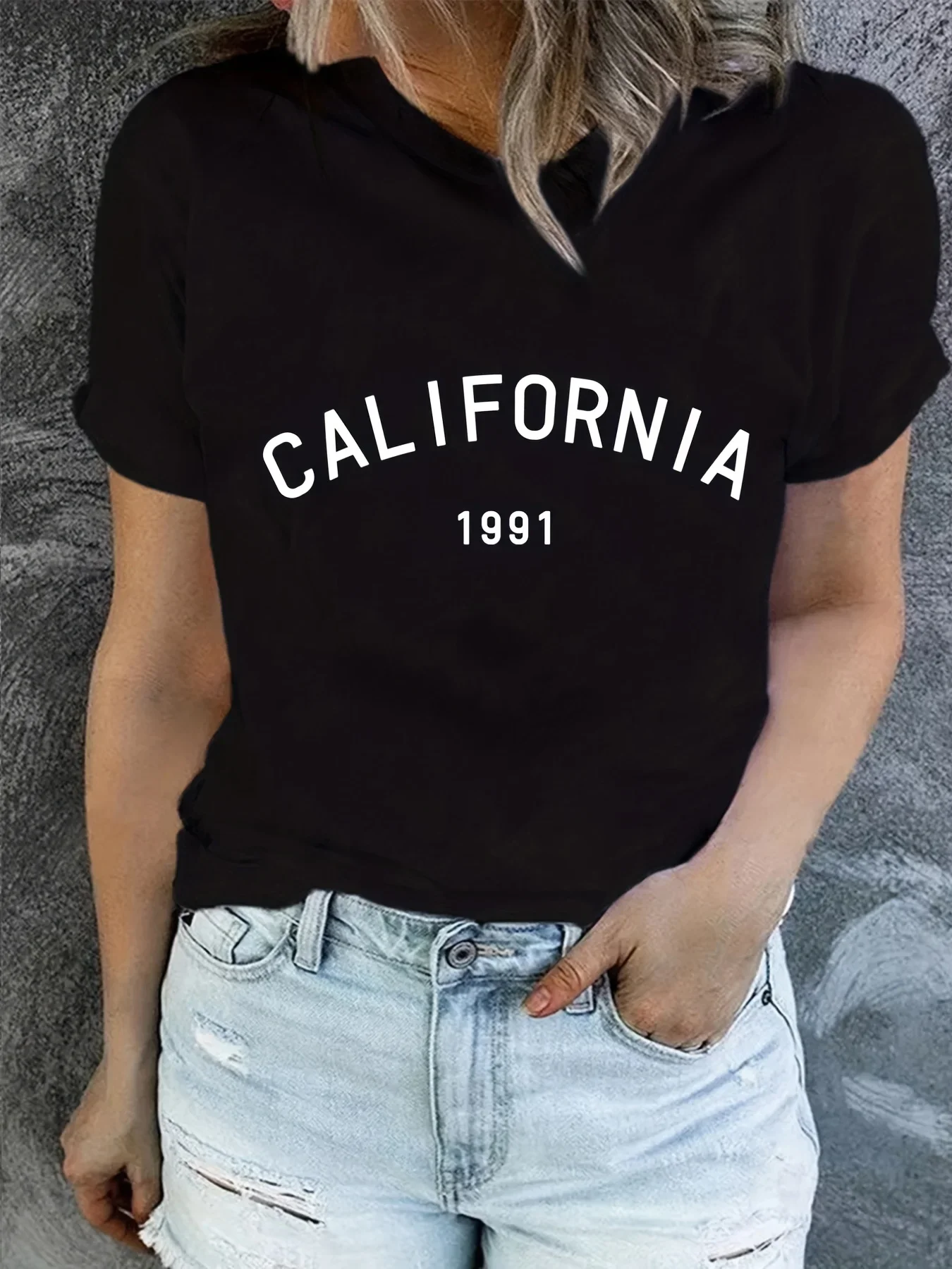California Print T-Shirt, Summer Short Sleeve Causal Top, Women's Clothing