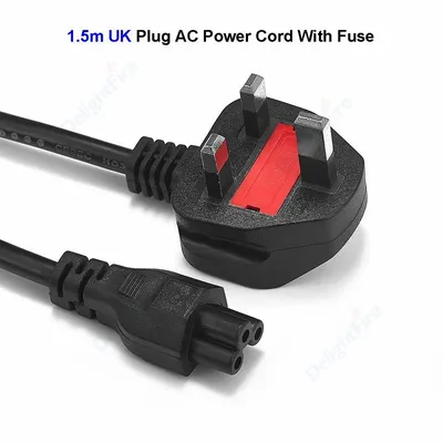 UK Power Cord Cable 3 Pin Prong Main C5 Cloverleaf UK British Power Cord 1.5m 5ft With Fuse For