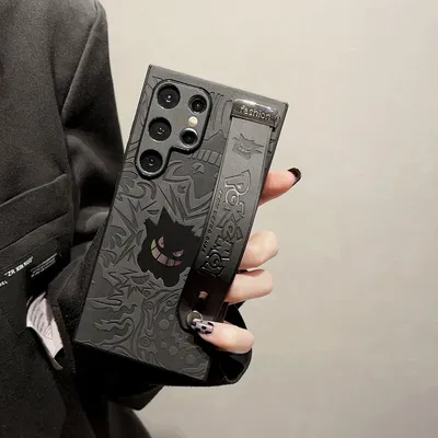 Japan Anime Pocket Monsters Pokémon Gengar Wrist Strap Holder Phone Case For Samsung Galaxy S 24 23 22 Ultra Puls Leather Cover