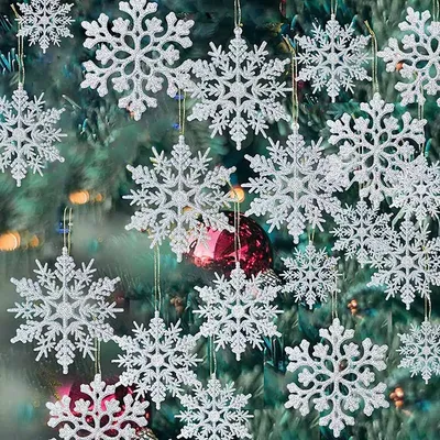 6/12pcs Christmas Fake Snowflakes Xmas Tree Hanging Ornament Simulation Snowflakes Winter Party Christmas New Year Decoration