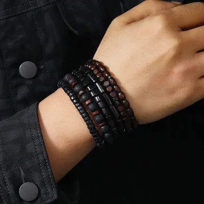 Men Retro Multi-layer Elastic String Wooden Beads Handmade Sets Handmade Bracelet Jewelry For Men