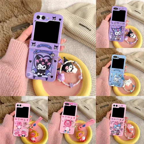 Sanrio Kuromi Melody Cinnamoroll Cartoon Anime Phone Case For Samsung ZFlip3,ZFlip4,ZFlip5,ZFlip6, Plastic Hard Case Strap