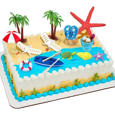 Beach Chair Umbrella Cake Decoration, 15Pieces Summer Ocean Cake Toppers, Tropical Hawaiian Aloha Luau Theme Party Decorations