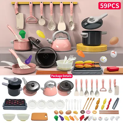 59/89 PCS Kid Play Kitchen Accessories Set Toy for Toddler Pretend Food Cooking Kitchen Playset Toys
