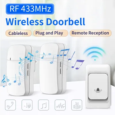 RF 433MHz Wireless Doorbell House Chime Kit 100M Long Distance 38 Ringtones Door Bell EU US Plug Receiver Button Remote Control