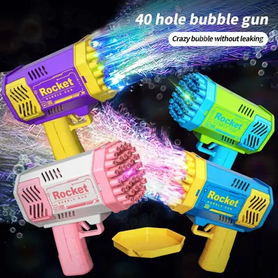 40 Holes mini Electric Rocket Bubble Machine Automatic Space Light Bubble Gun Kids Outdoor Battle