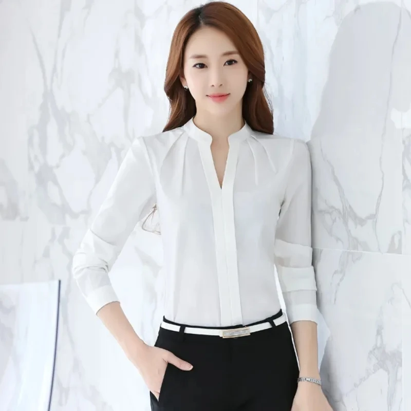 Chiffon Blouse Women Korean Fashion Women Clothing White Shirt Long Sleeve Blouses V-neck Womens Tops Basic Shirts and Blouses