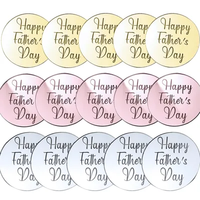 Happy Father's Day Cupcake Toppers Acrylic Gold Silver Daddy Party Cake Toppers Round Cupcake