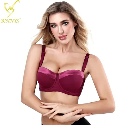 BINNYS Women's Plus Size Strapless Bra 38D Supportive Big Cup Lingerie for Ladies Comfortable Wire Free Underwear