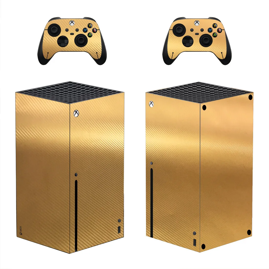 Carbon Fiber Gold Skin Sticker Decal Cover for Xbox Series X Console and 2 Controllers Xbox Series X Skin Sticker Vinyl