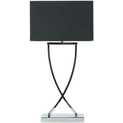 Tischlampe Silber Metallfuß Stoffschirm Schwarz langes Kabel mit Schalter Modern Minimalistisch