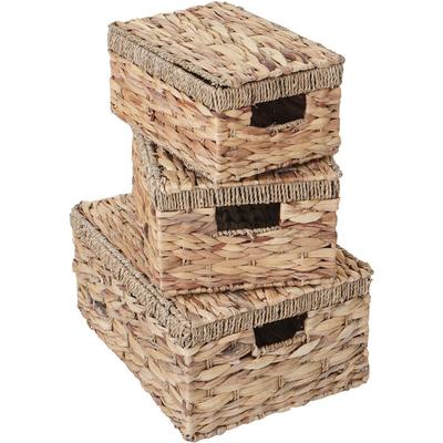 3er Set Aufbewahrungsbox HHG 209, Truhe Kiste Box mit Deckel, Wasserhyazinthe naturfarben Image