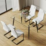 Elegant Rectangular White Marble Table Dining Set with Light Gray Chairs - Stylish and Sophisticated 5-Piece Furniture Ensemble - Includes 1 Table and 4 Chairs with Silver Legs - Model 15