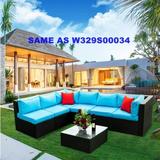 Buumin 5 Pieces PE Rattan sectional Outdoor Furniture Cushioned U Sofa set with 2 Pillow