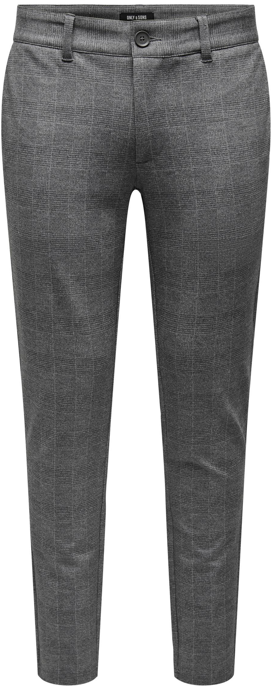Chinos ONLY & SONS "ONSMARK SLIM CHECK PANTS 9887 NOOS", Herren, Gr. 29, Länge 34, grau (limestone), Web, Obermaterial: 64% Viskose, 31% Polyester, 5% Elasthan, kariert, schmal normal, Hosen Image