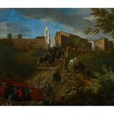 Coach and Travelers at Madonna del Riposo Near Rome (17th-18th century) Poster Print by Pieter van Bloemen (24 x 36)