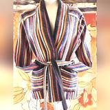 Anthropologie Jackets & Coats | Anthro Akemi Kin Multi Striped Retro Vibe Pockets Ls Tie Belt Wrap Jacket Euc M | Color: Black/Red | Size: M